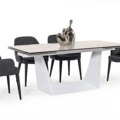 VIG Dining Room Modrest Baldwin - Modern White Ceramic Extendable Dining Table