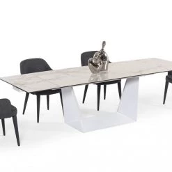 VIG Dining Room Modrest Baldwin - Modern White Ceramic Extendable Dining Table