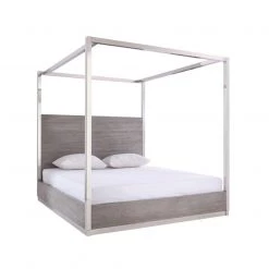 VIG Modrest Arlene Modern Grey Elm & Stainless Steel Canopy Bed Bedroom