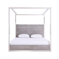 VIG Modrest Arlene Modern Grey Elm & Stainless Steel Canopy Bed Bedroom