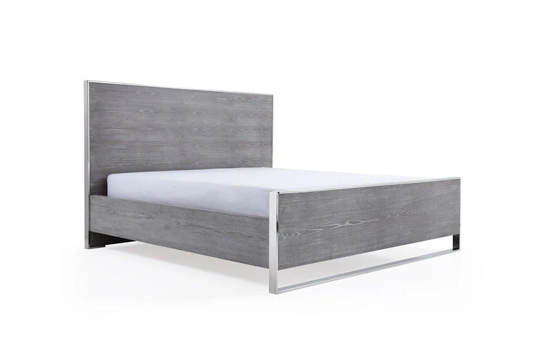 VIG Modrest Charlene Modern Grey Elm & Stainless Steel Bed