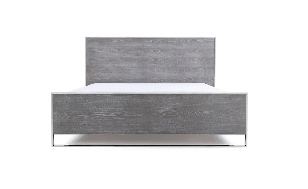 VIG Modrest Charlene Modern Grey Elm & Stainless Steel Bed