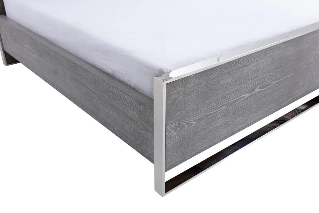 VIG Modrest Charlene Modern Grey Elm & Stainless Steel Bed