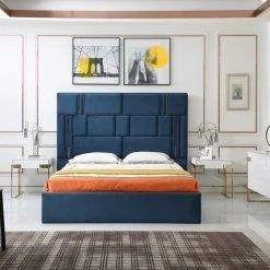 VIG Bedroom Modrest Adonis Blue Fabric Bed