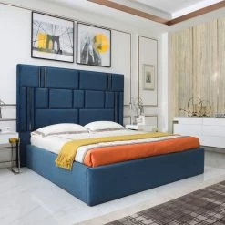VIG Bedroom Modrest Adonis Blue Fabric Bed