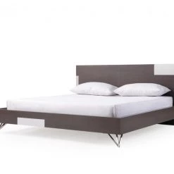 VIG Modrest Nicola Modern Grey Oak & Stainless Steel Bed Beds & Headboards