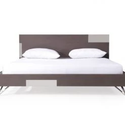 VIG Modrest Nicola Modern Grey Oak & Stainless Steel Bed Beds & Headboards