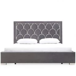 VIG Beds & Headboards Modrest Audrey Modern Grey Velvet & Stainless Steel Bed