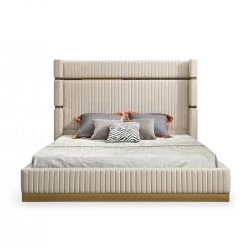 VIG Modrest Aspen Modern Beige Bonded Leather & Gold Bed
