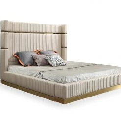 VIG Modrest Aspen Modern Beige Bonded Leather & Gold Bed