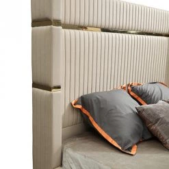 VIG Modrest Aspen Modern Beige Bonded Leather & Gold Bed