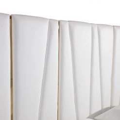 VIG Modrest Nixa Modern White Bonded Leather & Gold Bed Beds & Headboards