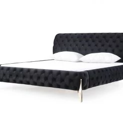 VIG Modrest Legend Modern Black Velvet & Gold Bed Bedroom