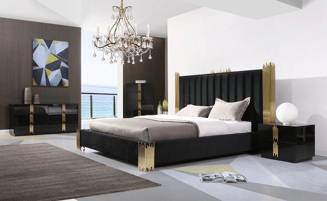 VIG Beds & Headboards Modrest Token Modern Black & Gold Bed