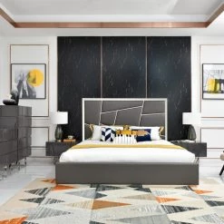 VIG Beds & Headboards Modrest Chrysler Modern Grey Bonded Leather Bed