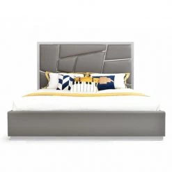 VIG Beds & Headboards Modrest Chrysler Modern Grey Bonded Leather Bed