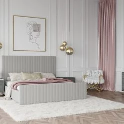 VIG Modrest Beverly - Modern Grey Velvet Bed Beds & Headboards