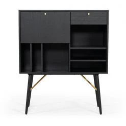 VIG Living Room Modrest Billy Modern Black Oak & Gold Tall Buffet