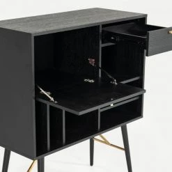 VIG Living Room Modrest Billy Modern Black Oak & Gold Tall Buffet