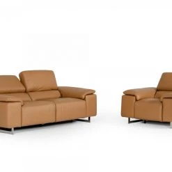 VIG Estro Salotti Blossom Modern Cognac Leather Dual Reclining Sofa