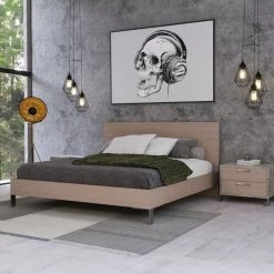VIG Nova Domus Boston - Modern Light Oak & Brushed Stainless Steel Bed Beds & Headboards