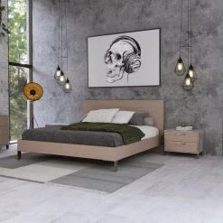 VIG Nova Domus Boston - Modern Light Oak & Brushed Stainless Steel Bed Beds & Headboards