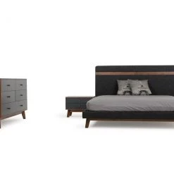 VIG Nova Domus Dali Modern Grey Fabric & Walnut Bed Beds & Headboards