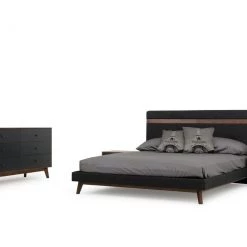 VIG Nova Domus Dali Modern Grey Fabric & Walnut Bed Beds & Headboards