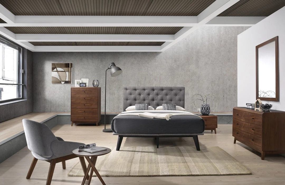 VIG Modrest Gibson Modern Grey Fabric Super King 76" X 84" Bed Beds & Headboards