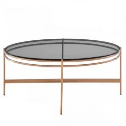 VIG Modrest Bradford - Modern Smoked Glass & Rosegold Coffee Table Living Room