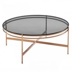 VIG Modrest Bradford - Modern Smoked Glass & Rosegold Coffee Table Living Room