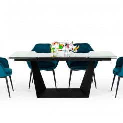 VIG Modrest Bronwin - Modern Glass & Black Metal Extendable Dining Table