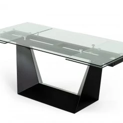 VIG Modrest Bronwin - Modern Glass & Black Metal Extendable Dining Table