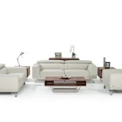 VIG Living Room Divani Casa Brustle Modern Light Grey Eco-Leather Sofa Set