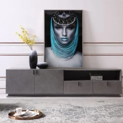 VIG Side & Console Table Modrest Buckley - Modern Grey Crackle TV Stand