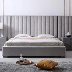 VIG Modrest Buckley - Modern Grey & Black Stainless Steel Bed W/ Nightstands