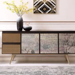 VIG Modrest Phelan - Modern Smoked Ash & Brass Buffet Living Room