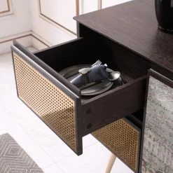 VIG Modrest Phelan - Modern Smoked Ash & Brass Buffet Living Room