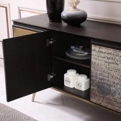 VIG Modrest Phelan - Modern Smoked Ash & Brass Buffet Living Room