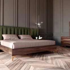 VIG Nova Domus Calabria Modern Walnut & Green Velvet Bedroom Set Beds & Headboards