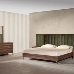 VIG Nova Domus Calabria Modern Walnut & Green Velvet Bedroom Set Beds & Headboards
