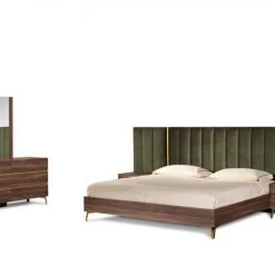 VIG Nova Domus Calabria Modern Walnut & Green Velvet Bedroom Set Beds & Headboards