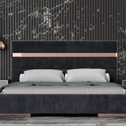 VIG Nova Domus Cartier Modern Black Velvet & Rosegold Bed