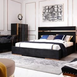 VIG Nova Domus Cartier Modern Black Velvet & Rosegold Bed