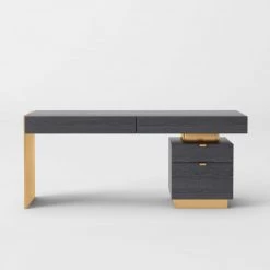 VIG Modrest Trahan - Modern Grey Elm & Gold Office Desk