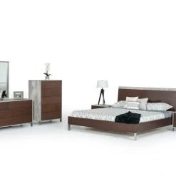 VIG Nova Domus Conner Modern Dark Walnut & Faux Concrete Bed Beds & Headboards