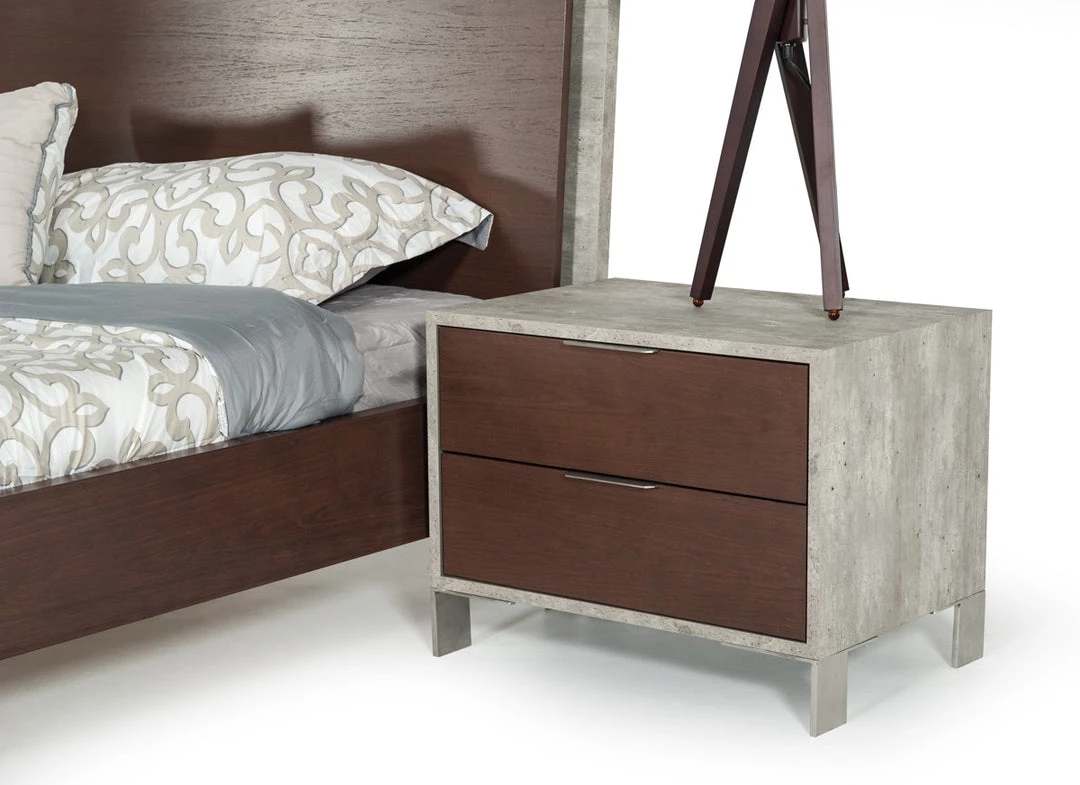 VIG Nova Domus Conner Modern Dark Walnut & Faux Concrete Bedroom Set Beds & Headboards