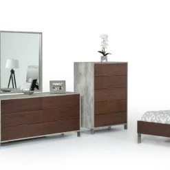 VIG Nova Domus Conner Modern Dark Walnut & Faux Concrete Bedroom Set Beds & Headboards