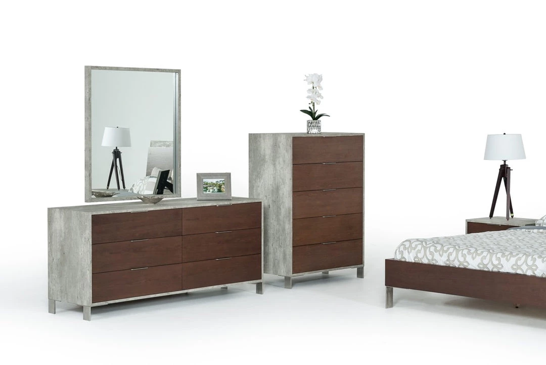 VIG Nova Domus Conner Modern Dark Walnut & Faux Concrete Bedroom Set Beds & Headboards