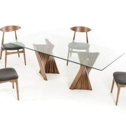 VIG Modrest Corbin Modern Walnut & Glass Dining Table Dining Room
